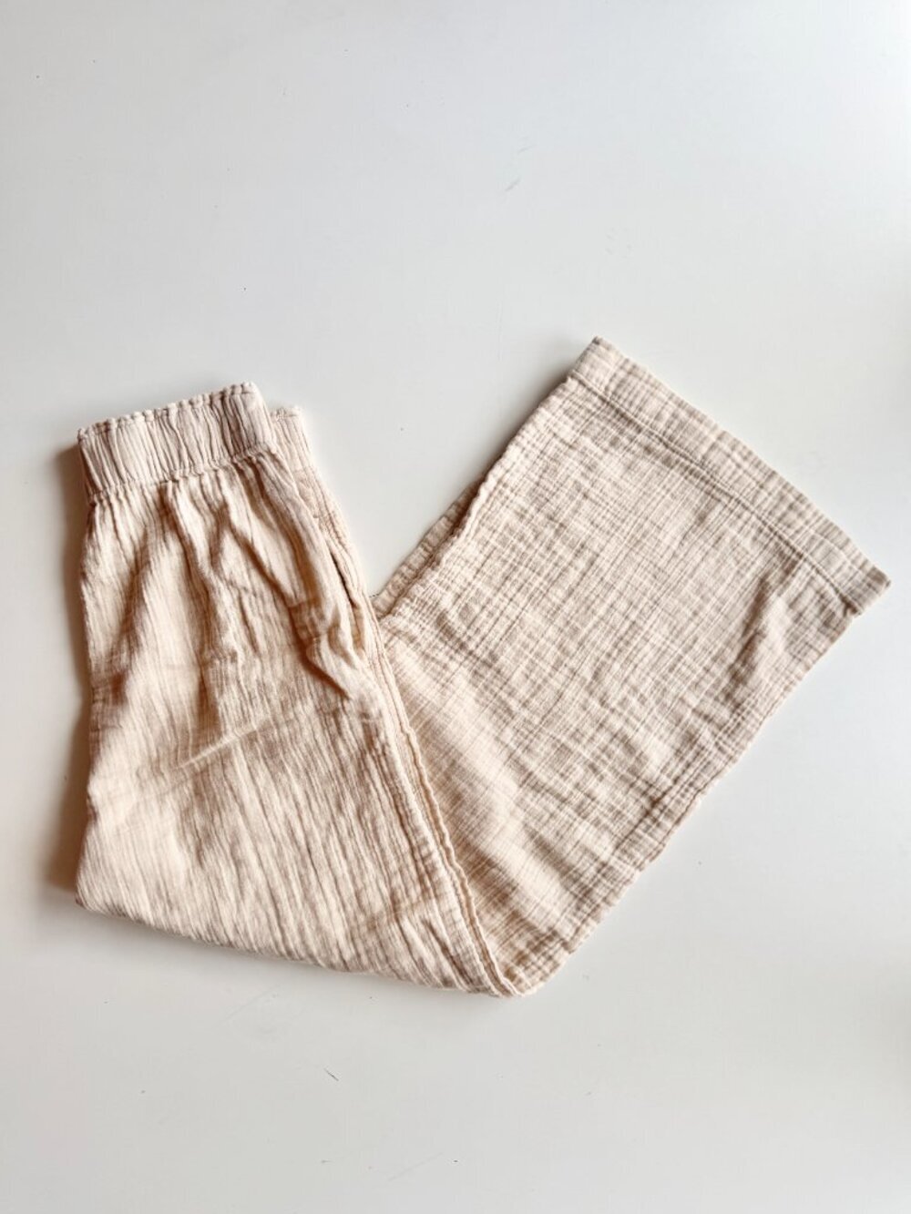 GAP Bedrock Beige 100% Cotton Crinkle Gauze Pull On Wide Leg Pants, Size S - Picture 6 of 14